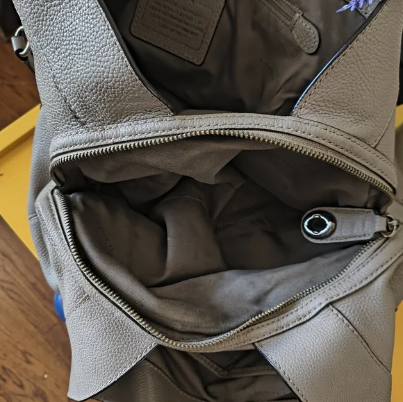 Coach Taupe Grey Madison Phoebe Pebbled Leather Chain Large Shoulder Bag - Picture 14 of 14